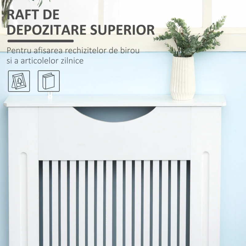 HOMCOM Capac de radiator din MDF alb, cu blat si design anti-inclinare, 78x19x82 cm(m-4)