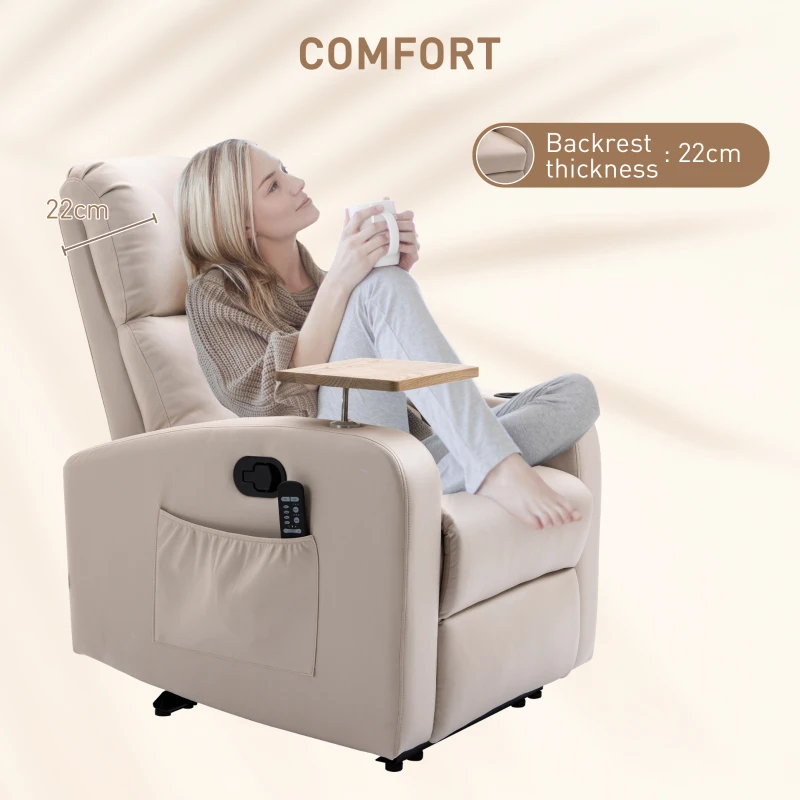 HOMCOM Fotoliu Electric Rabatabil cu Telecomandă, Suport pentru Picioare, Temporizator și Măsuță, 77x93x105 cm, Bej