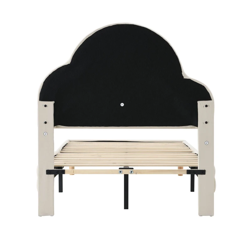 Lit rembourré avec tête de lit en forme de nuage et bande LED, sans matelas, 90x200 cm, Blanc