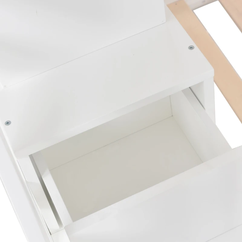 Letto a castello con scala e scivolo, letto per bambini con 2 cassetti, senza materasso, 90x200 cm, Bianco