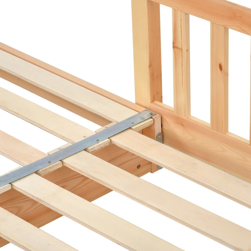 Lit cabane extensible, avec garde-corps sur trois côtés, sans matelas, 200x90 cm, naturel