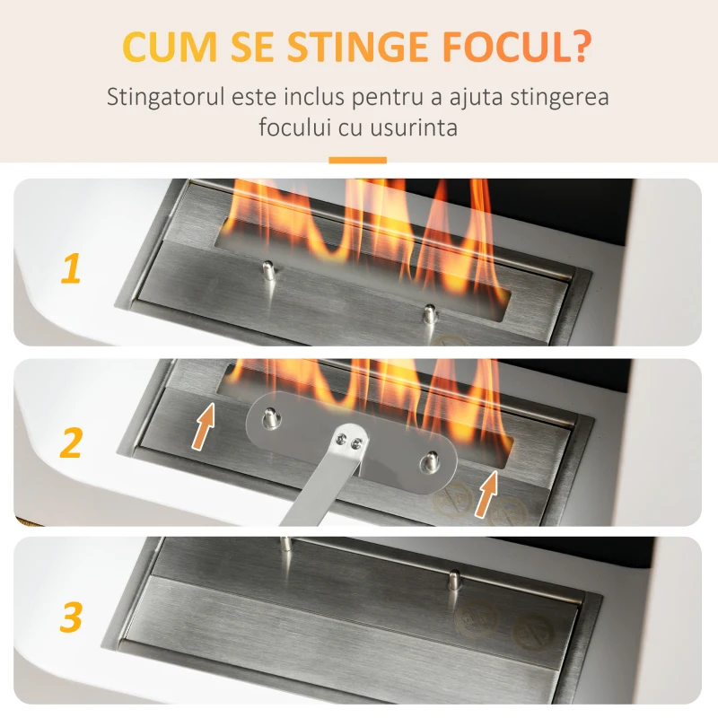 HOMCOM Semineu cu bioetanol montat pe perete , din metal, ardere de 2,5 ore, cu rezervor de 1 l si capac de 20 m², 48x18x48cm, alb