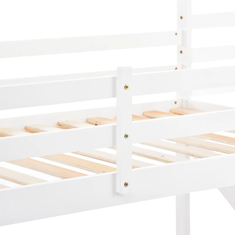 Letto a castello con scala e finestra, letto per bambini con protezione anticaduta e sponde, senza materasso, 200x90 cm, Bianco