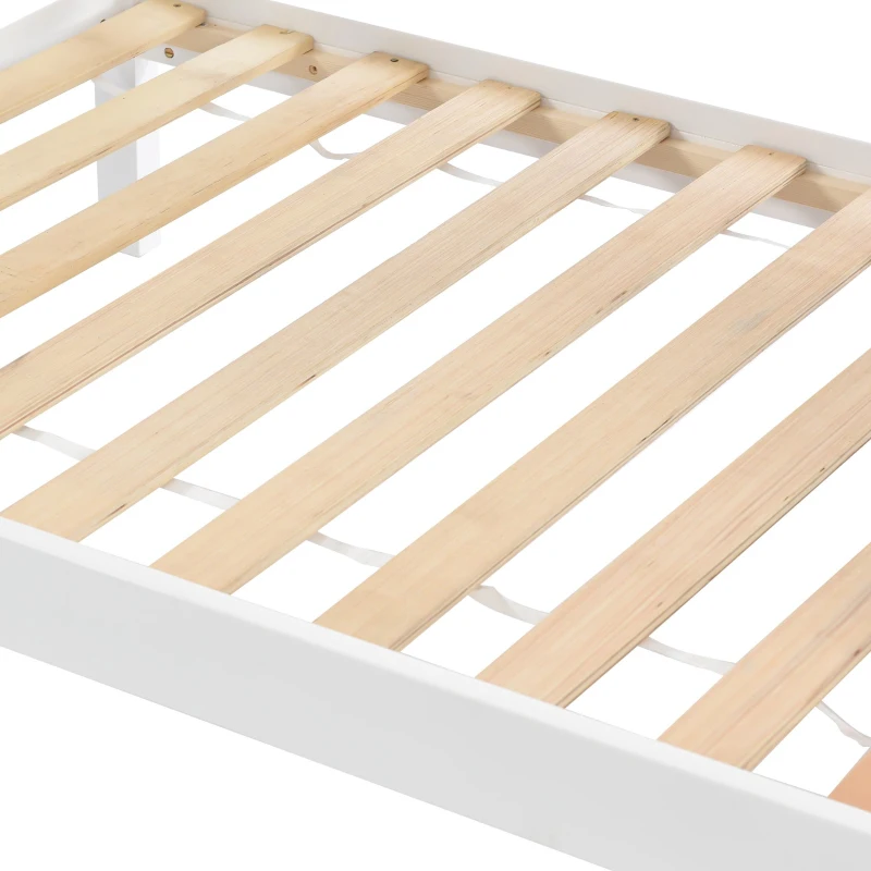 Lit superposé avec main courante et fenêtre, lit maison, lit enfant avec protection contre les chutes et grille, sans matelas, 90×200 cm, Blanc