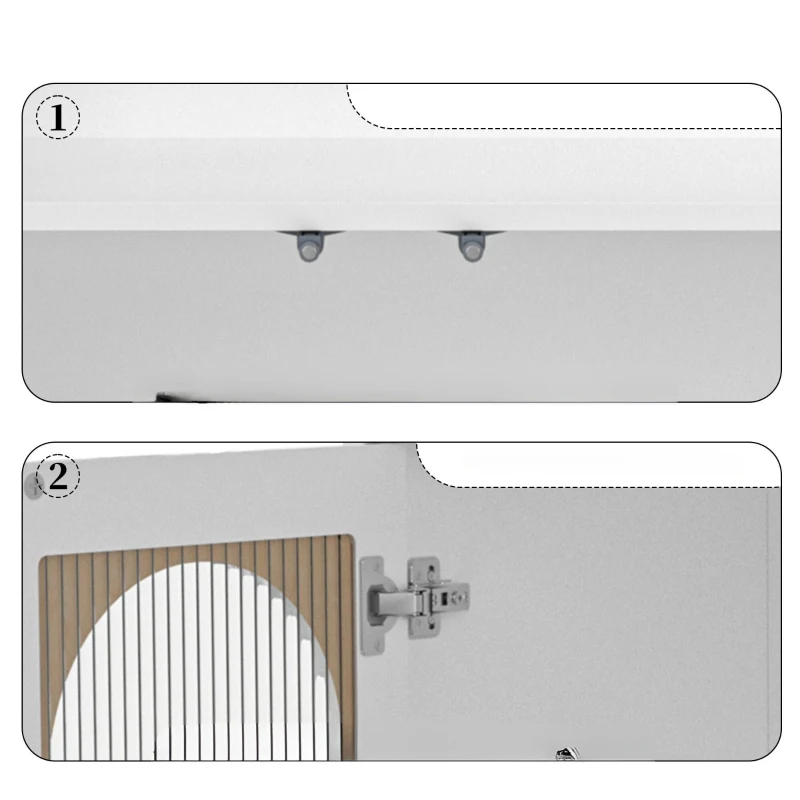 Credenza con anta in vetro e luce LED, Mobiletto per Cucina, Casa, Soggiorno, Bianco