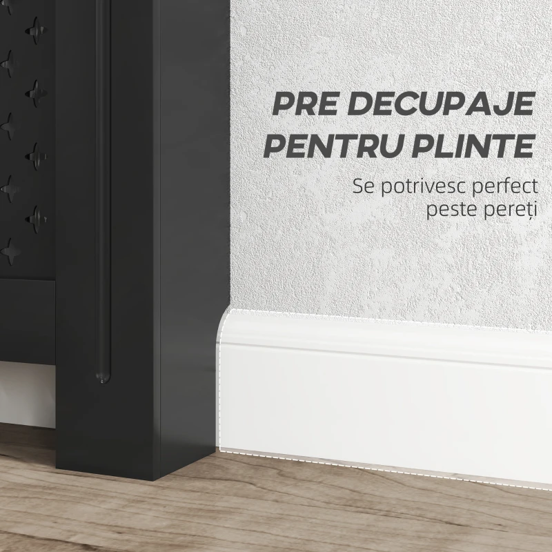 HOMCOM Carcasă pentru Calorifer din Lemn MDF, Carcasă Modernă pentru Calorifer cu Raft, 152x19x82 cm, Negru(m-7)
