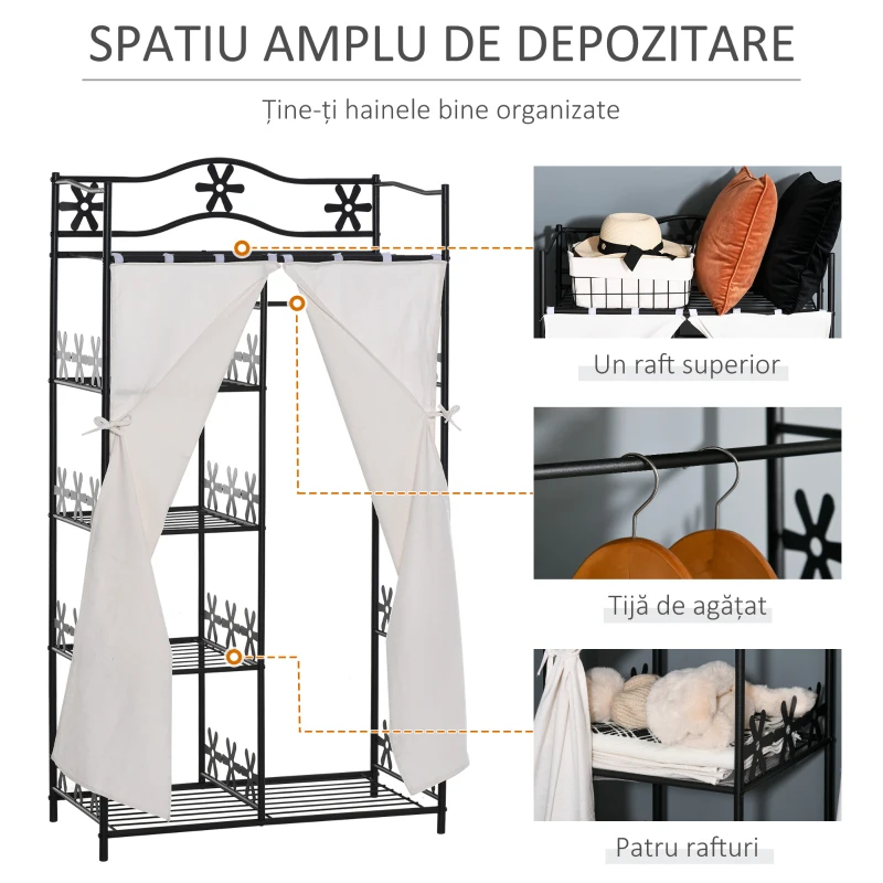 HOMCOM Dulap Haine in Fier, Negru, 84x42x159cm