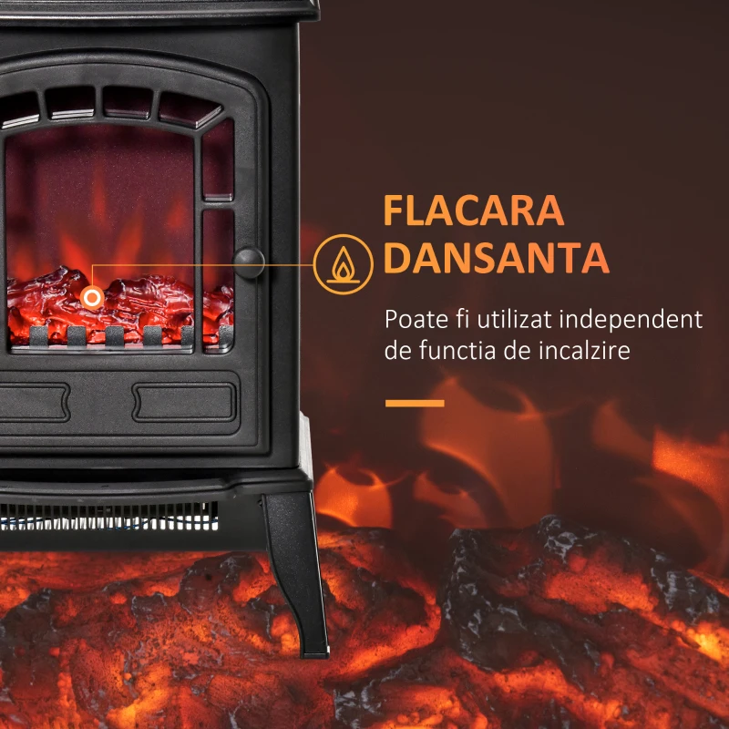 HOMCOM Semineu electric cu efect flacara, temperatura reglabila 1000W-2000W