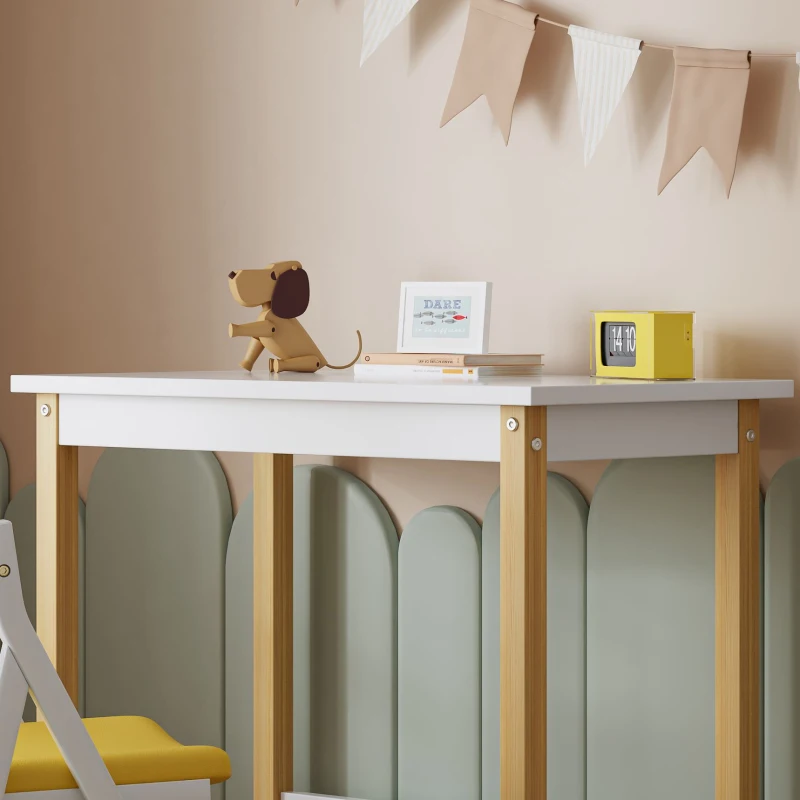 Bureau avec roulettes directionnelles, 80x43,5 cm, Blanc+naturel