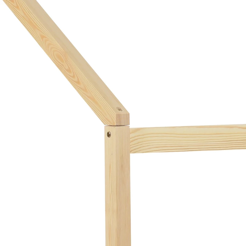 Lit enfant en forme de maison avec tiroirs et étagères, sans matelas, 90x200 cm+140x70 cm, naturelle