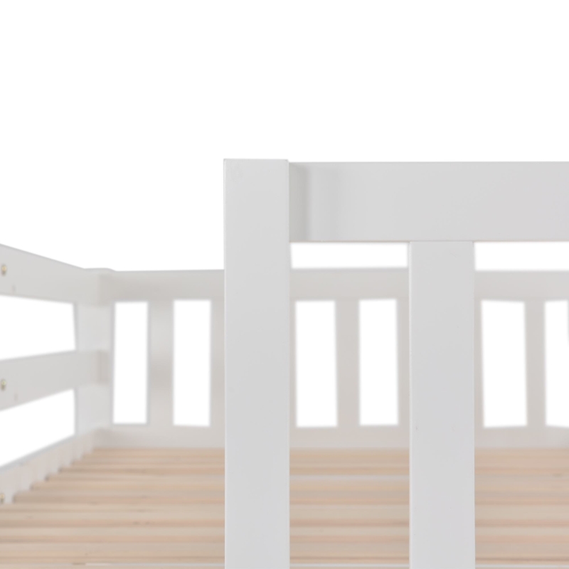 Lit superposé avec escalier et toboggan, lit pour enfants avec 2 tiroirs, sans matelas, 90x200 cm, Blanc