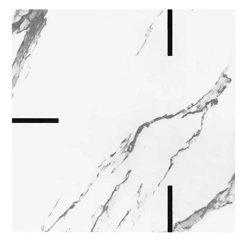 Tavolino quadrato, design moderno minimalista, effetto marmo bianco, Nero+Bianco