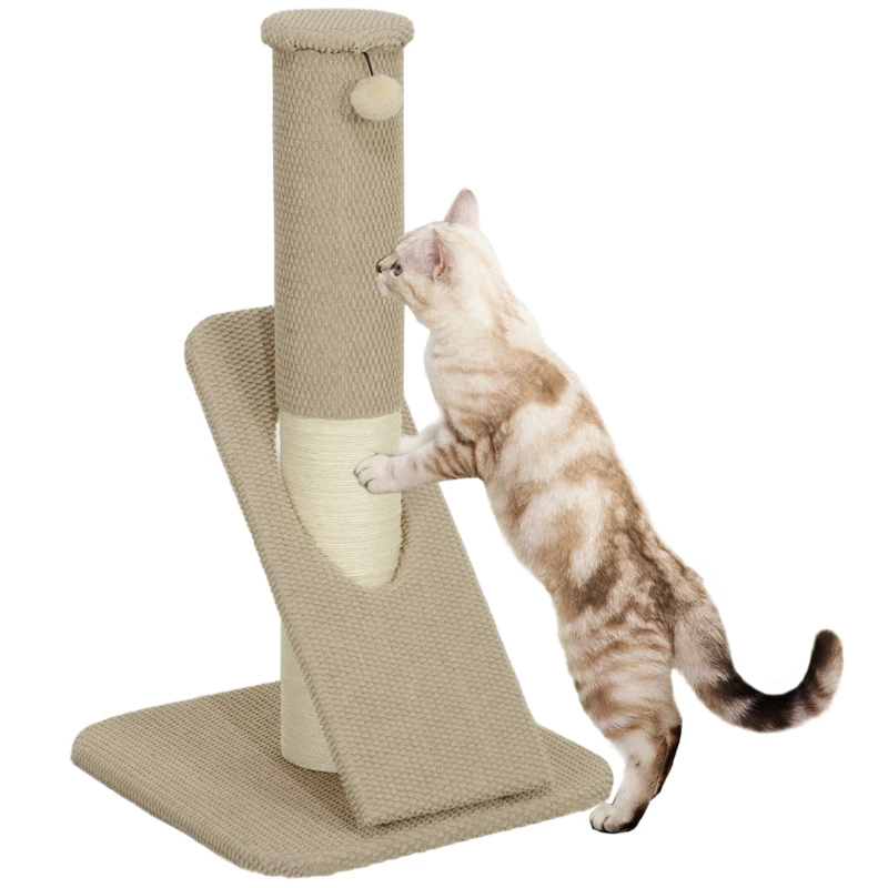 PawHut Krabpaal voor Katten, met Pad, Zuilen en Speelbal, Tapijt en Sisal, 84 cm, Lichtbruin
