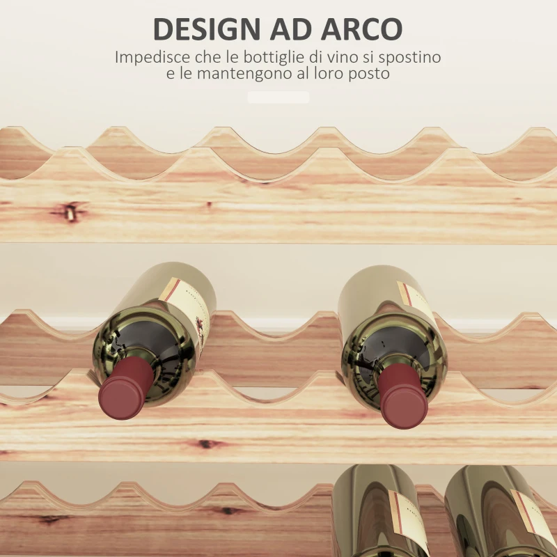 HOMCOM Portabottiglie in Legno di Pino, Cantinetta Vini con 8 Ripiani per 96 Bottiglie, 114x28x113.5 cm, Colore Legno