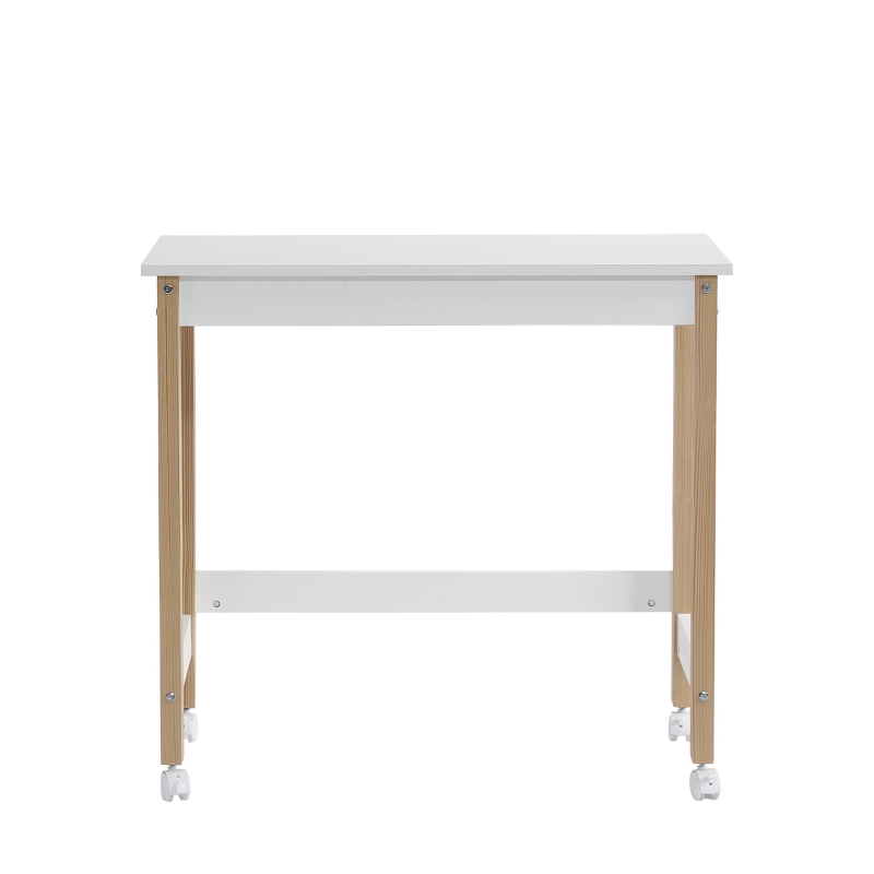 Scrivania con ruote direzionali, 80x43,5 cm, Bianco+naturale
