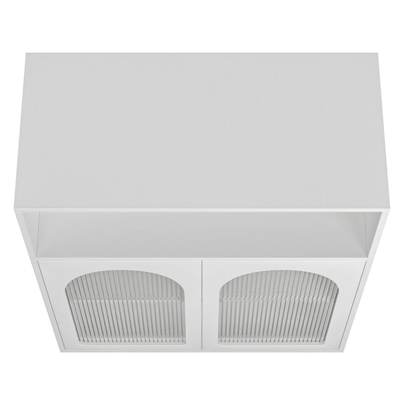 Credenza con anta in vetro e luce LED, Mobiletto per Cucina, Casa, Soggiorno, Bianco