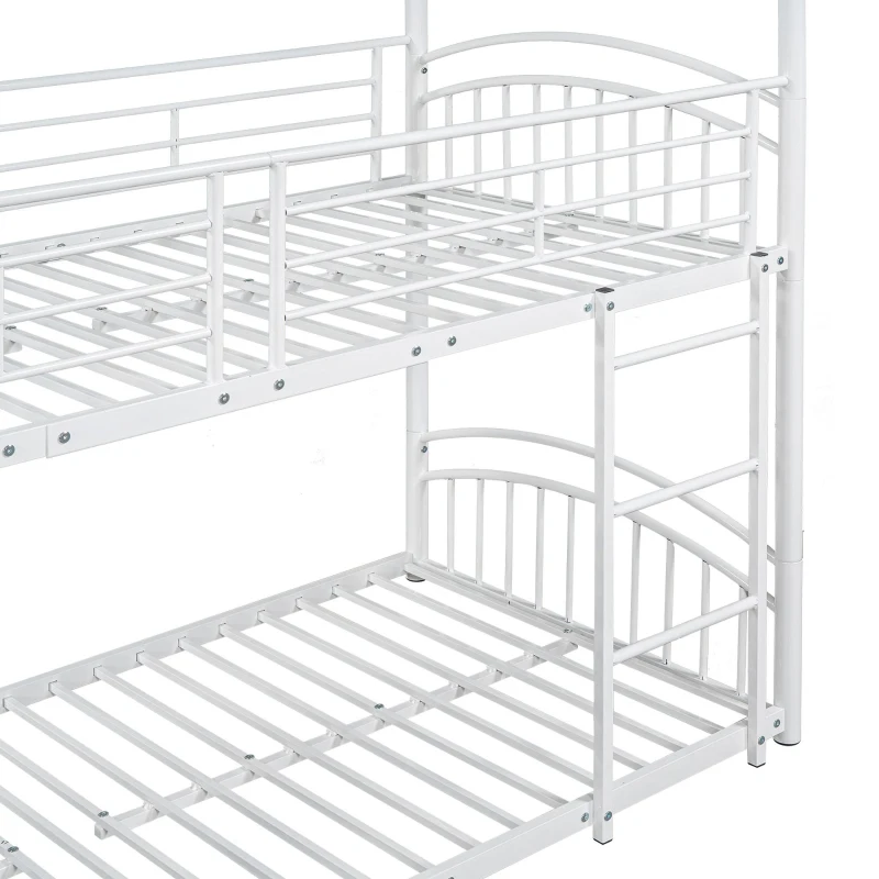 Lit superposé avec escalier et toboggan, cadre en métal, sans matelas, 200x90 cm, Blanc