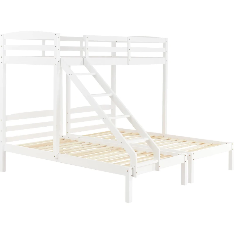 Lit superposé triple avec échelle latérale pour enfants et adolescents, sans matelas, 90x200 cm, Blanc