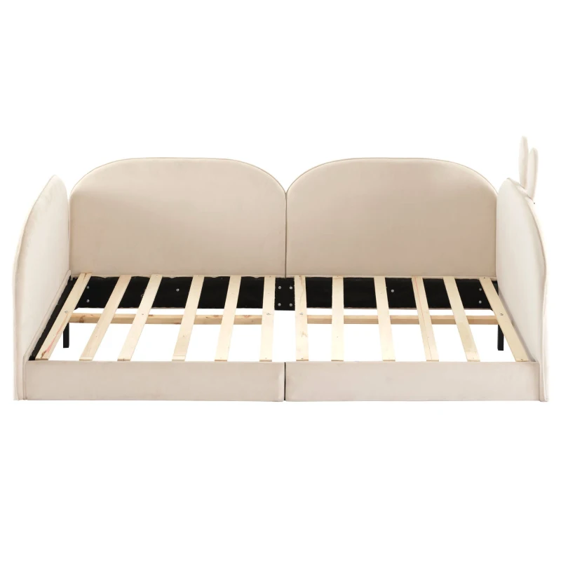 Tête de lit canapé en forme de lapin, lit pour enfant, 3 côtés inclus, sans matelas, 90x200 cm, Beige