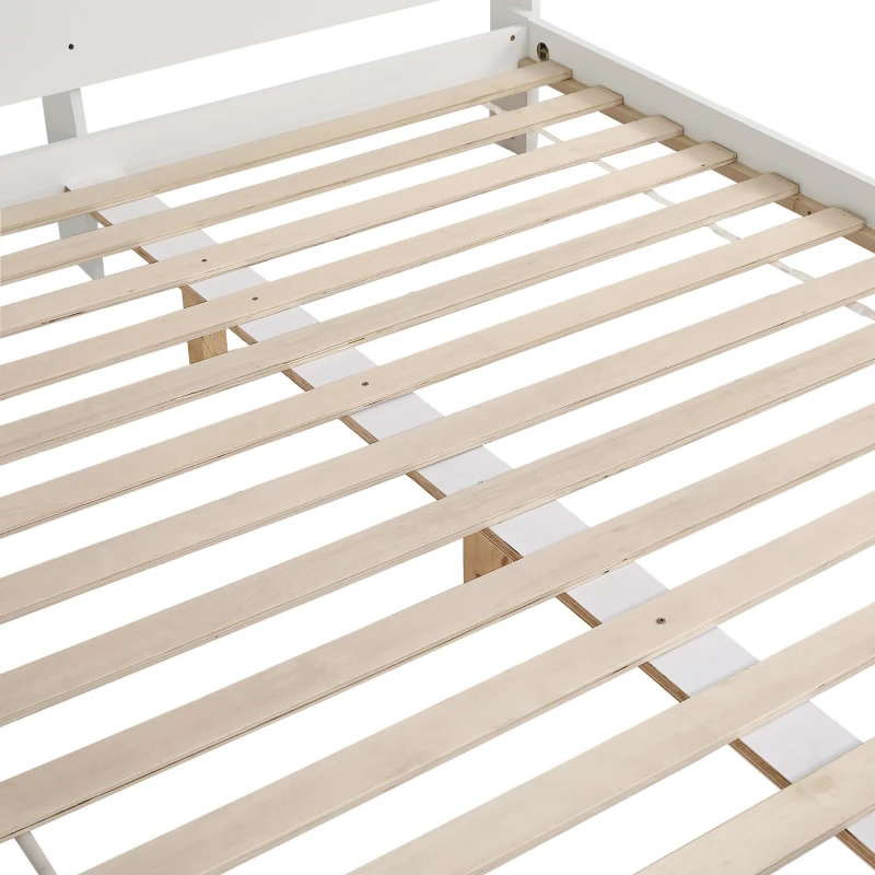 Letto matrimoniale con testiera a contrasto, senza materasso, 160x200 cm, Bianco+naturale