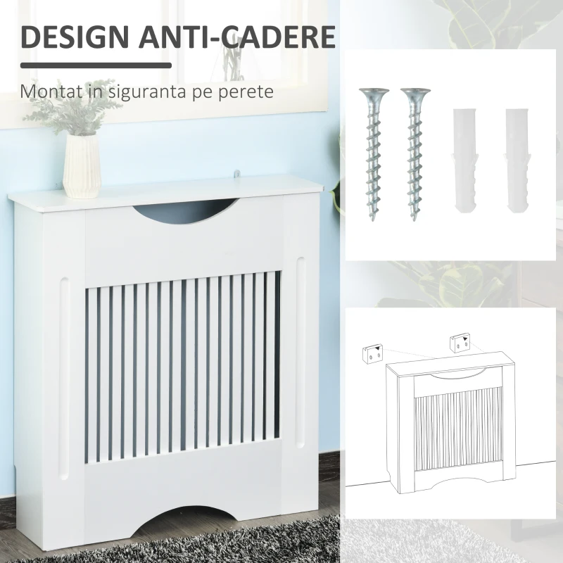 HOMCOM Capac de radiator din MDF alb, cu blat si design anti-inclinare, 78x19x82 cm(m-5)