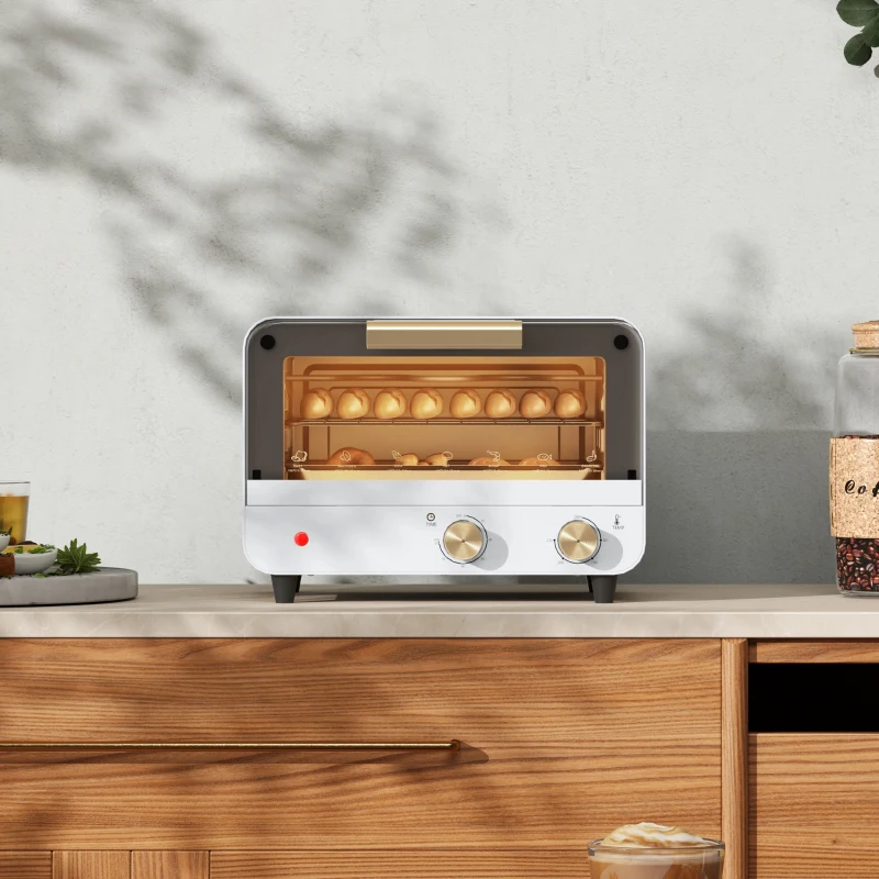 HOMCOM Cuptor Electric cu 2 Înălțimi cu Temporizator și Temperatură Reglabilă, 31,5x27,7x22,7 cm, Alb