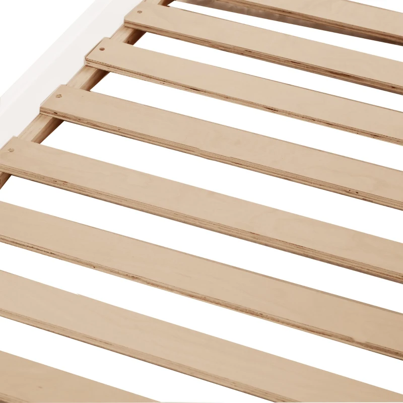 Letto a castello per bambini 6+ anni con scala, scivolo e scaffale, 90×200 cm, Bianco