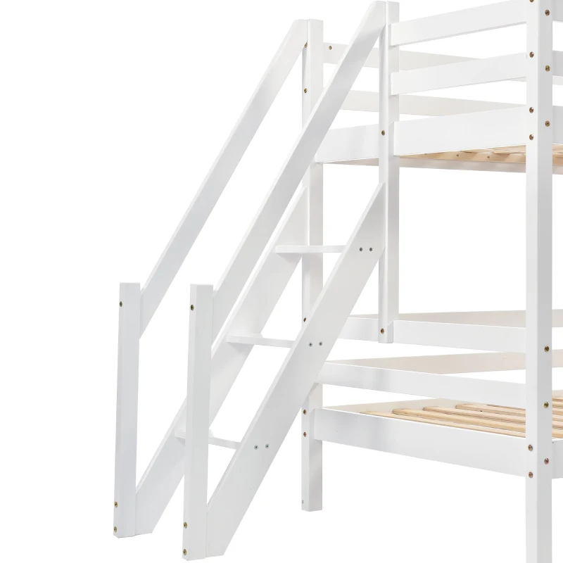 Lit superposé avec main courante et fenêtre, lit maison, lit enfant avec protection contre les chutes et grille, sans matelas, 90×200 cm, Blanc