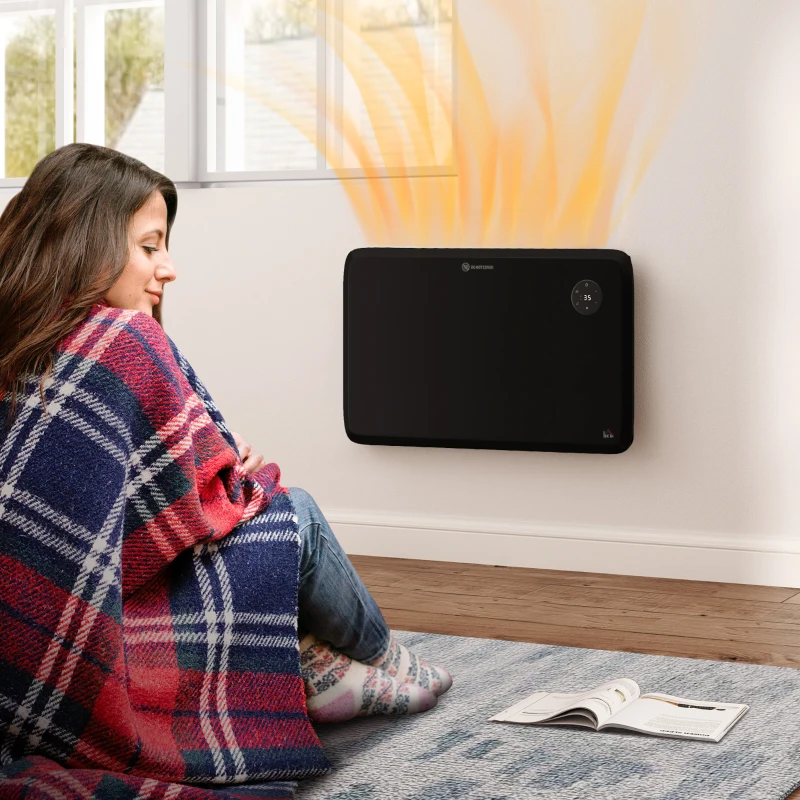 HOMCOM 1.2kW Freestand/On-Wall Electric Convector Heater, with Adjustable Thermostat - Black