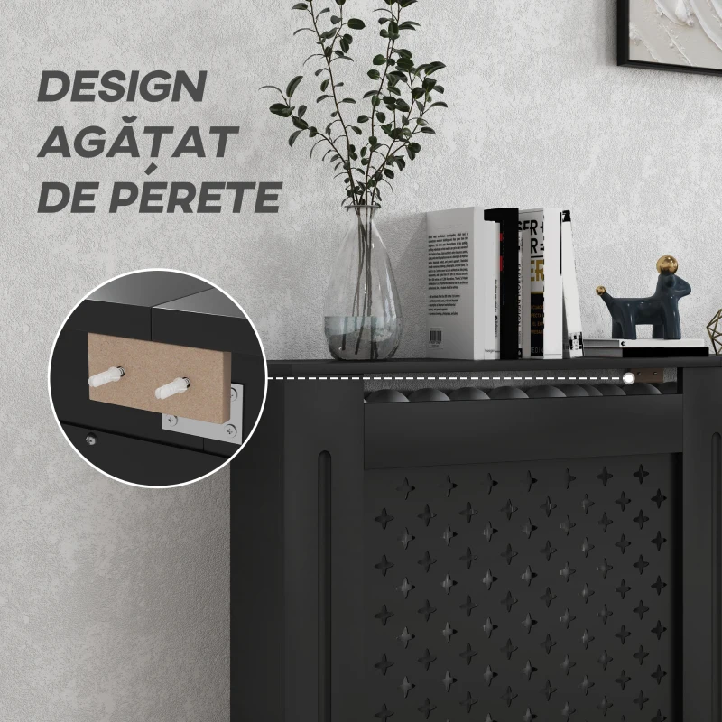 HOMCOM Carcasă pentru Calorifer din Lemn MDF, Carcasă Modernă pentru Calorifer cu Raft, 152x19x82 cm, Negru(m-6)