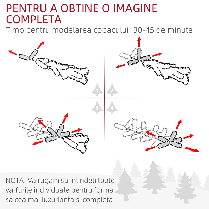 HOMCOM Brad de Crăciun Artificial cu 1050 Crengi Ignifuge, Pom de Crăciun Realist în Formă de Pin, Ø120x180 cm, Verde