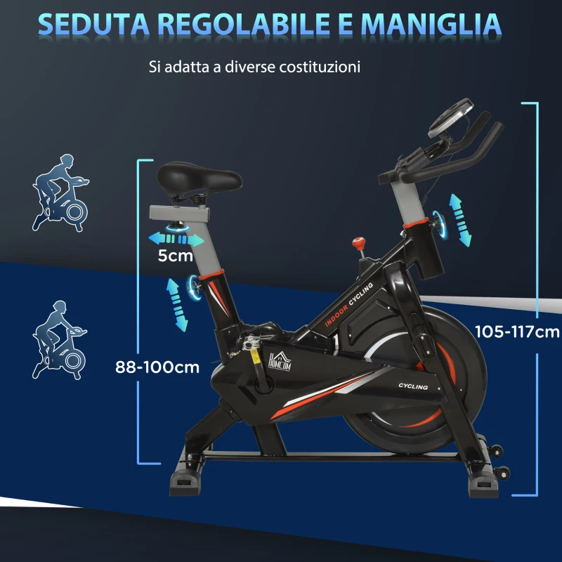 HOMCOM Cyclette da Casa per Allenamento in Acciaio Nero, Cyclette Professionale da Seduti Capacità 120 kg con Supporto per Cellulare, Monitor LCD, Manubrio e Resistenza Regolabile, Volano 10kg