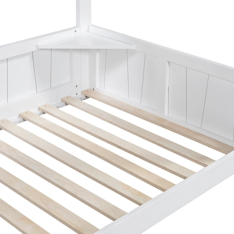 Letto a castello per bambini 6+ anni con scala a tre gradini e barriera di sicurezza, 90x200 cm, Bianco