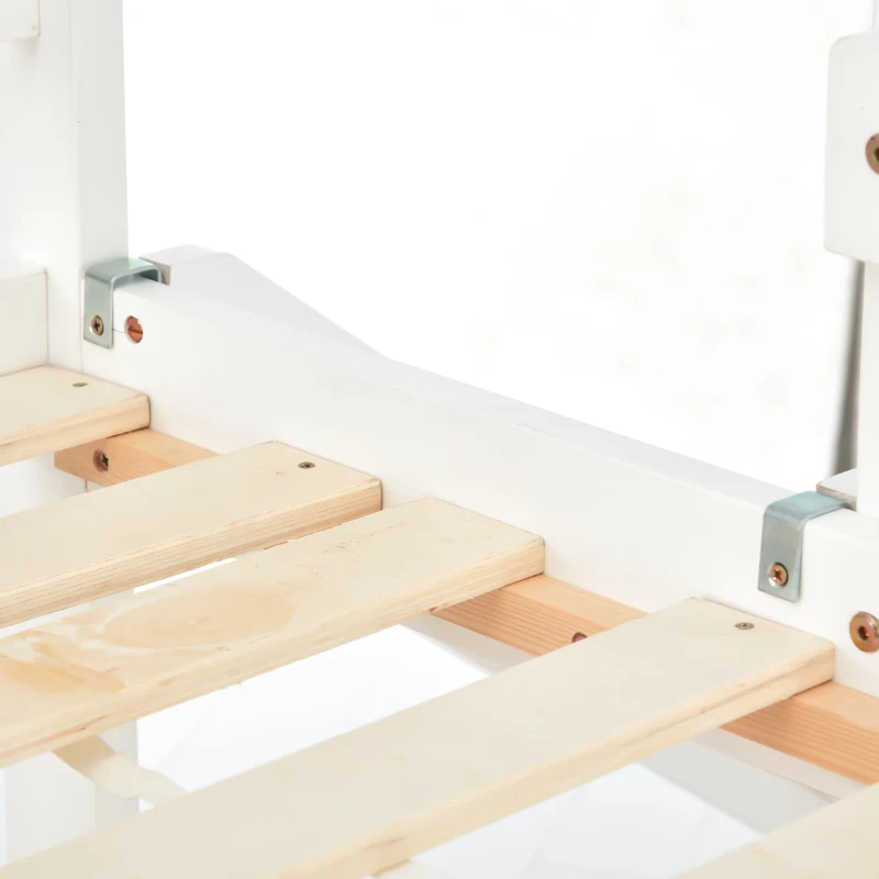 Letto a Casetta con Scivolo, Letto a Castello con Protezione Anticaduta e Sponde, Senza Materasso, in Legno, 200x90cm & 100x90cm, Bianco