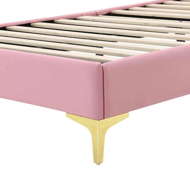 Lit rembourré avec bande LED et nœud rose, sans matelas, 90×200 cm, Blanc+Rose