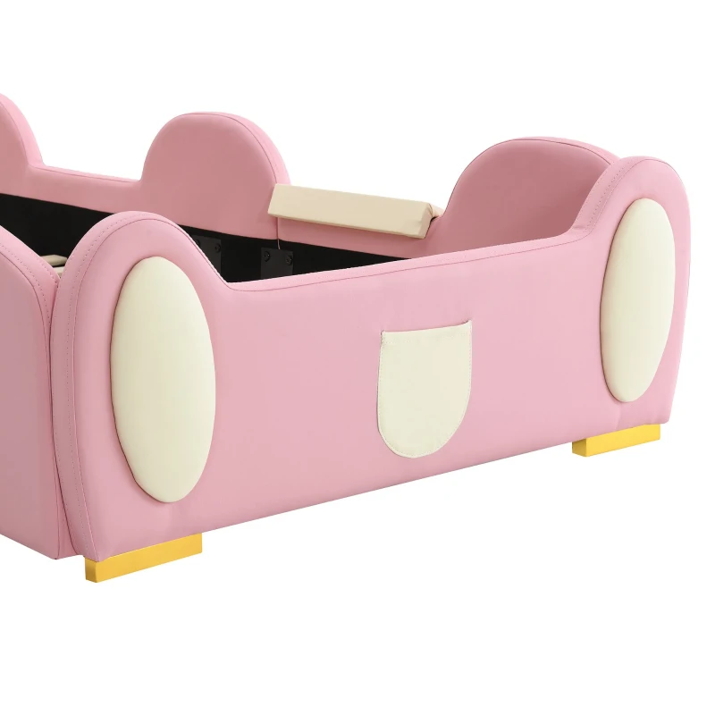 Letto Principessa con Striscia LED, Scivolo e Scala, Design Cartoon con Corona, Senza Materasso, 90x200 cm, Rosa