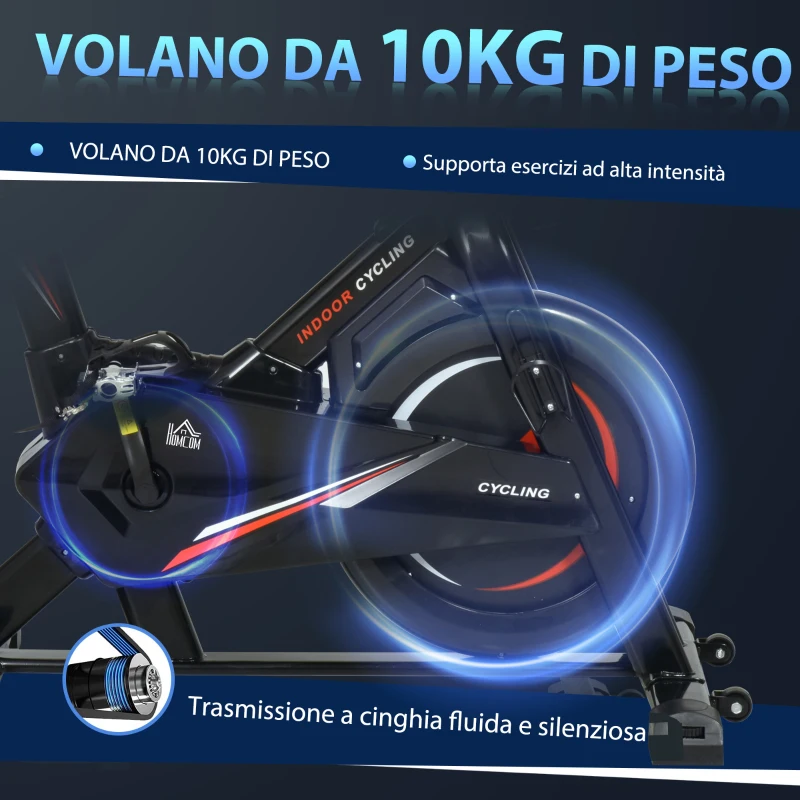 HOMCOM Cyclette da Casa per Allenamento in Acciaio Nero, Cyclette Professionale da Seduti Capacità 120 kg con Supporto per Cellulare, Monitor LCD, Manubrio e Resistenza Regolabile, Volano 10kg