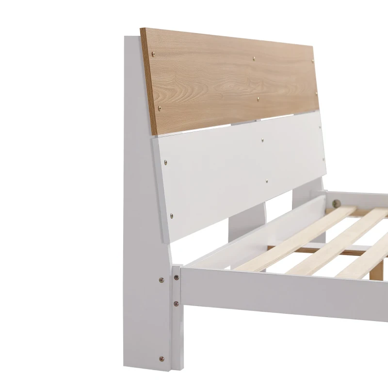 Letto matrimoniale con testiera a contrasto, senza materasso, 160x200 cm, Bianco+naturale