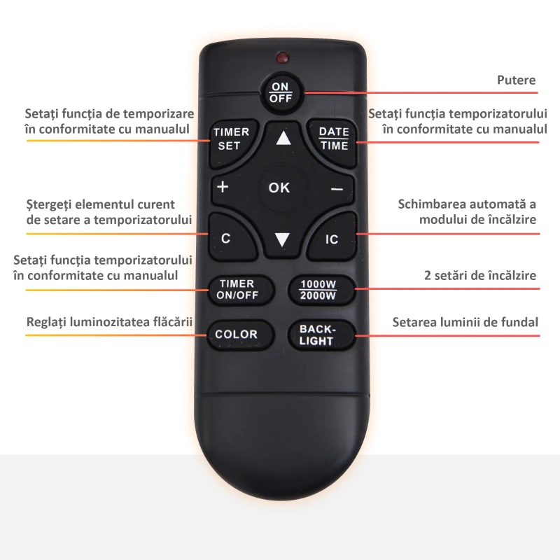 HOMCOM Soba Electrica de Perete sau Sol 2000W cu Flama LED 7 Culori, Negru, 90x56x9.5cm