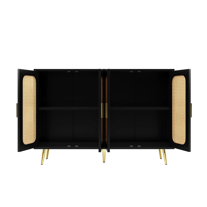 Seitenwand-Aufbewahrungsschrank aus Rattan, handwerklich gestalteter Schrank, multifunktional, stabil und langlebig, 120×30×89 cm，Schwarz