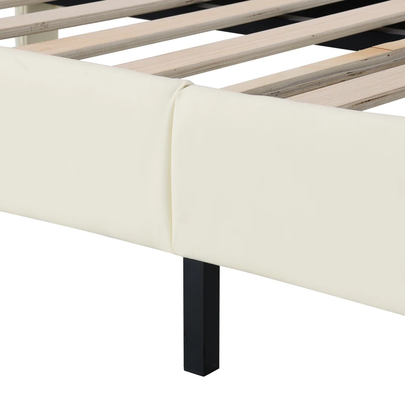 Letto Imbottito con Striscia LED, Testiera Ondulata e Doghe In Legno, Letto per Cameretta in PU, Senza Materasso, 90×200 cm, Bianco
