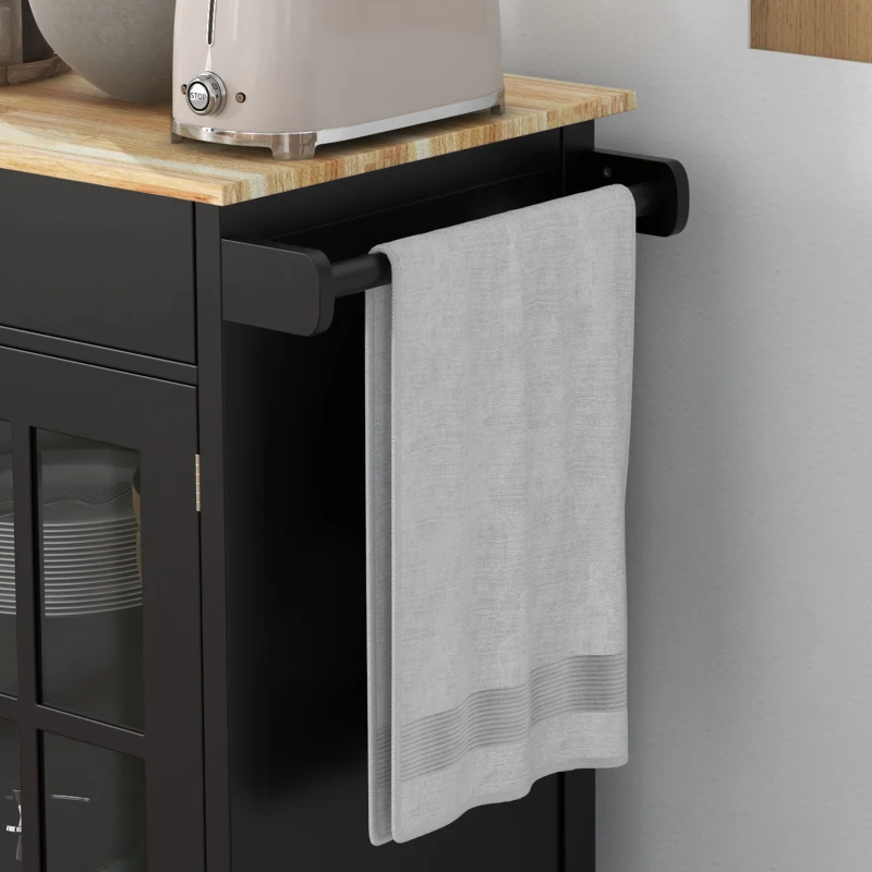 HOMCOM Cărucior de Bucătărie cu Sertar, Raft Reglabil, 4 Roți și Suport Lateral pentru Prosop, 67x48x86,5 cm, Negru(m-8)