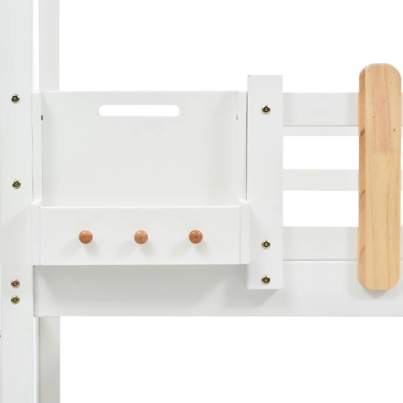 Lit superposé avec escalier, fenêtre et étagère, sans matelas, 90×200 cm, Blanc