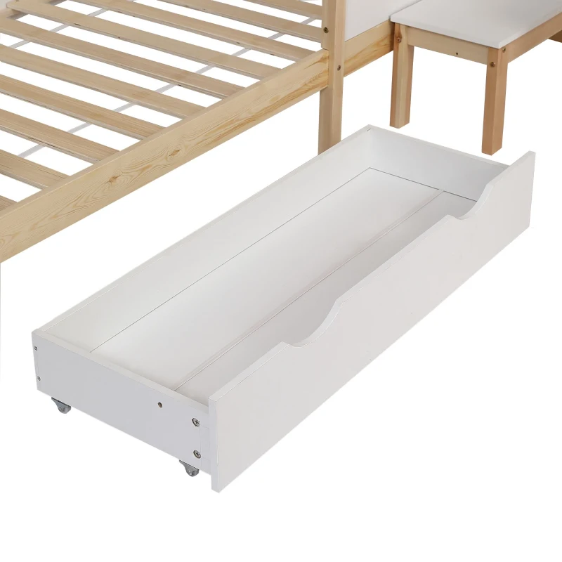 Lit pour enfant en forme de maison avec tiroirs et étagères, sans matelas, 90x200 cm, Blanc