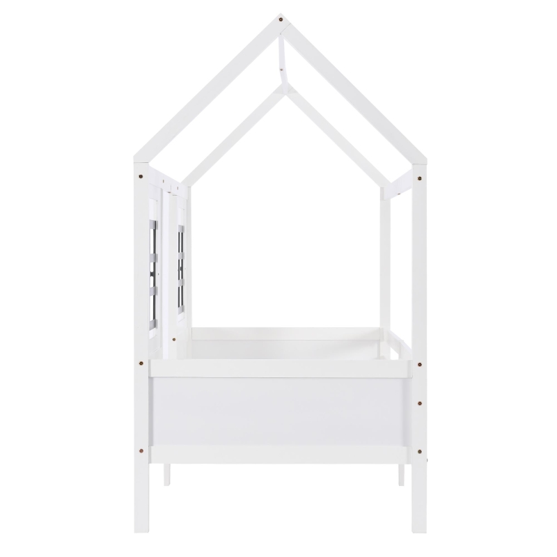 Lit maison avec fenêtres, 200×90 cm,sans matelas,  Blanc