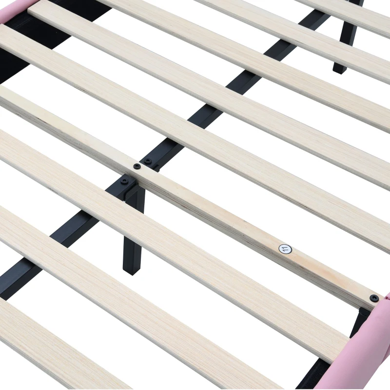 Lit rembourré avec bande LED et nœud rose, sans matelas, 90×200 cm, Blanc+Rose