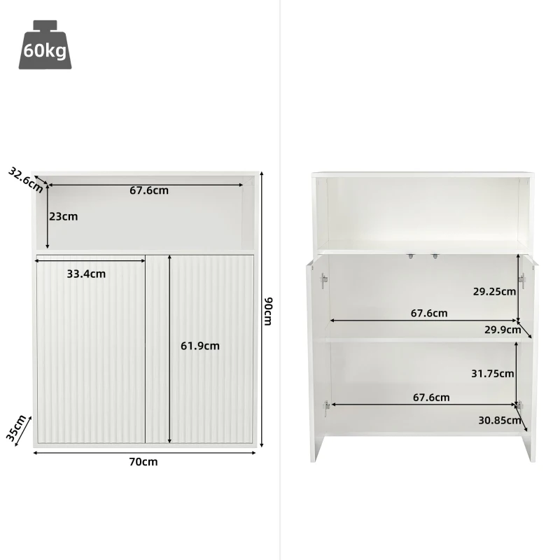 Credenza con due ante magnetiche, mobile multifunzionale per cucina e soggiorno, Bianco