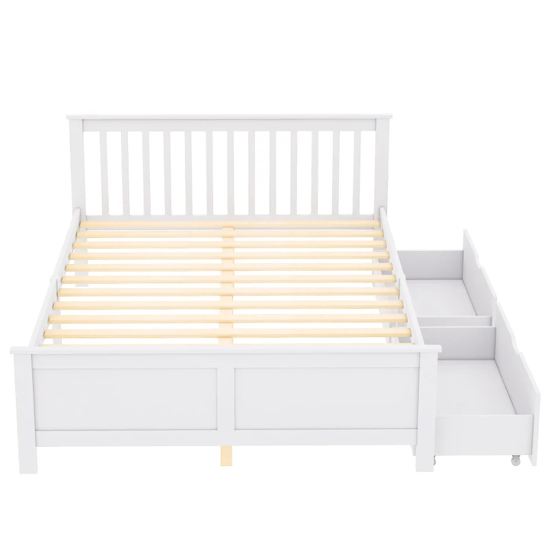 Lit en bois avec tiroirs de rangement, sans matelas, 140x200 cm, Blanc