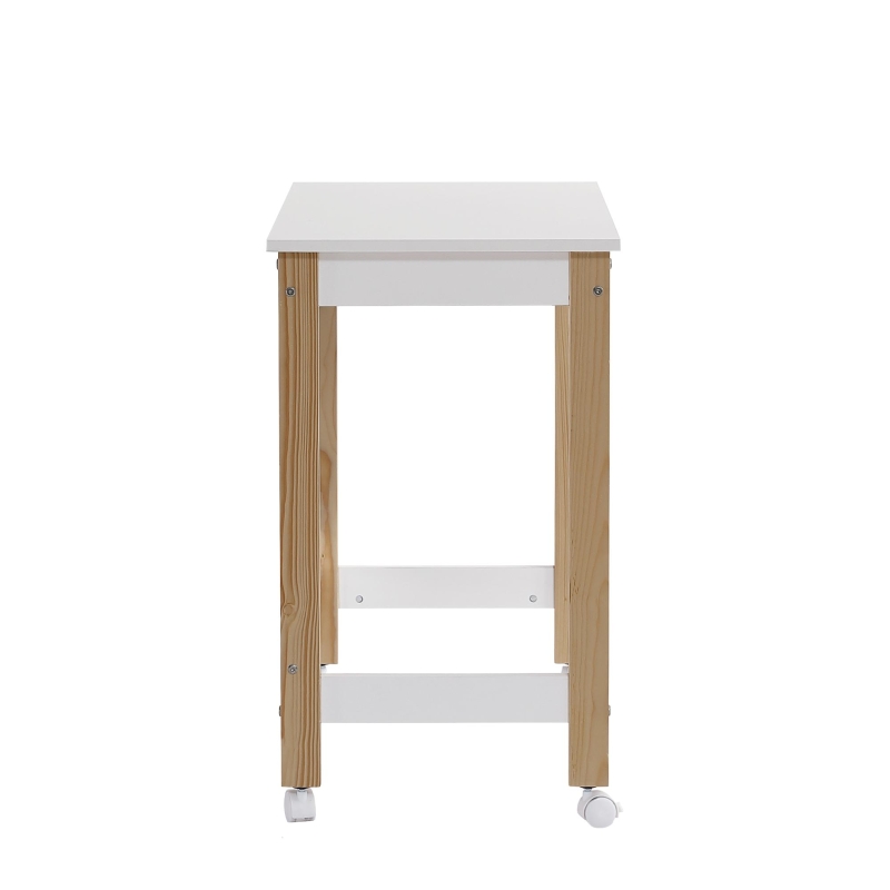 Scrivania con ruote direzionali, 80x43,5 cm, Bianco+naturale