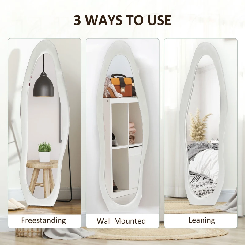 HOMCOM Oglindă cu Ramă Ondulată din Catifea, Oglindă Modernă de Podea sau Fixată pe Perete, 160x50 cm, Bordo